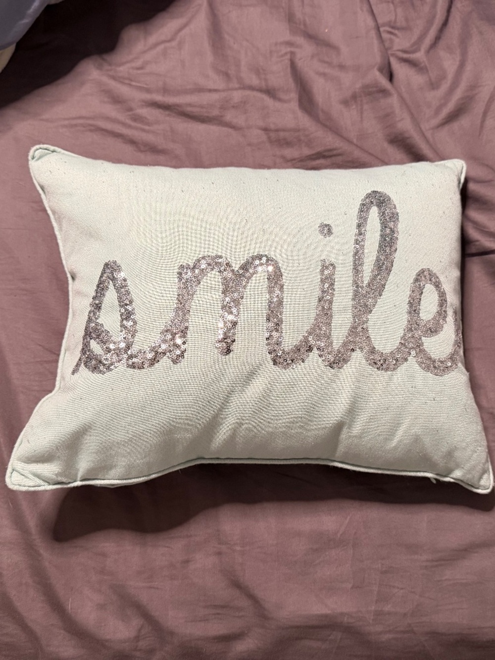 Smile Sequin Light Seafoam Green Pillow